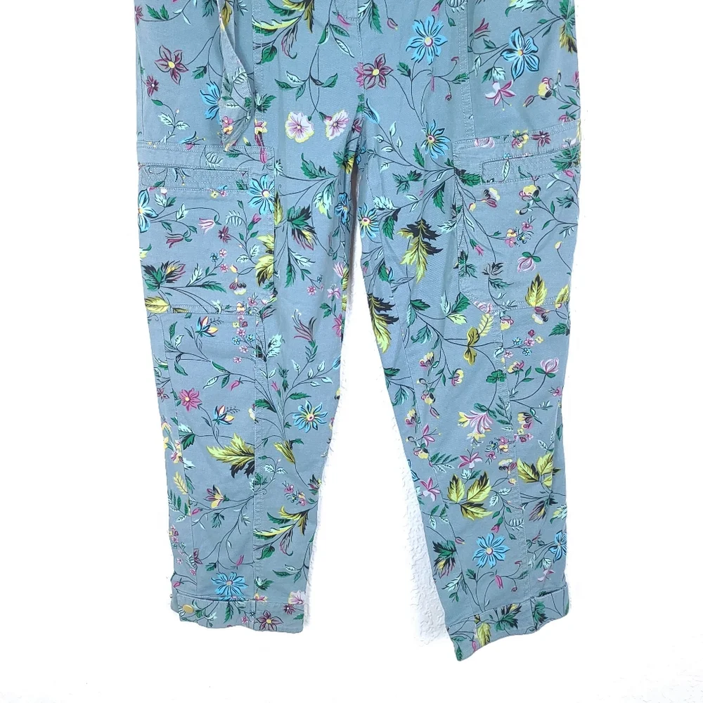 ANTHROPOLOGIE Victoria Floral Boho Cargo Utility Pants Blue - Picture 4 of 12